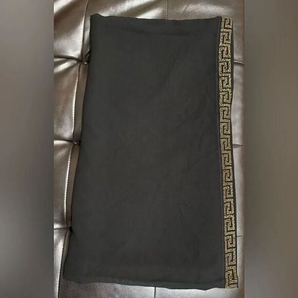 PAKISTANI INDIAN DESIGNER GOLDEN BORDER SCARF DUPATTA - Picture 1 of 2